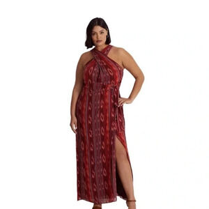 Lauren Ralph Lauren Geo Striped Georgette Halter Gown Size 18 NWT